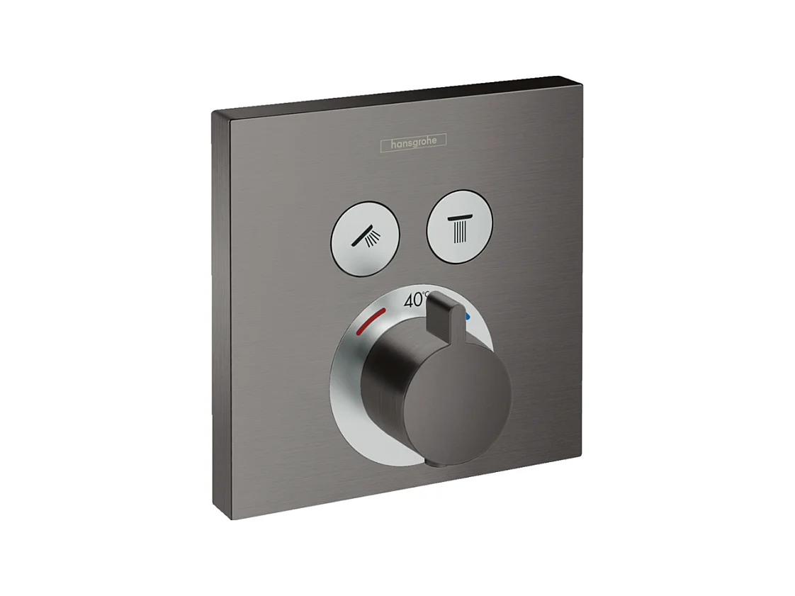Façade pour mitigeur thermostatique encastré HANSGROHE ShowerSelect avec 2 fonctions noir chromé brossé