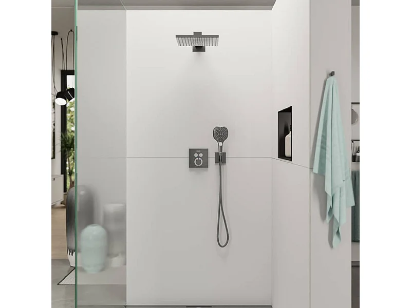 Façade pour mitigeur thermostatique encastré HANSGROHE ShowerSelect avec 2 fonctions noir chromé brossé
