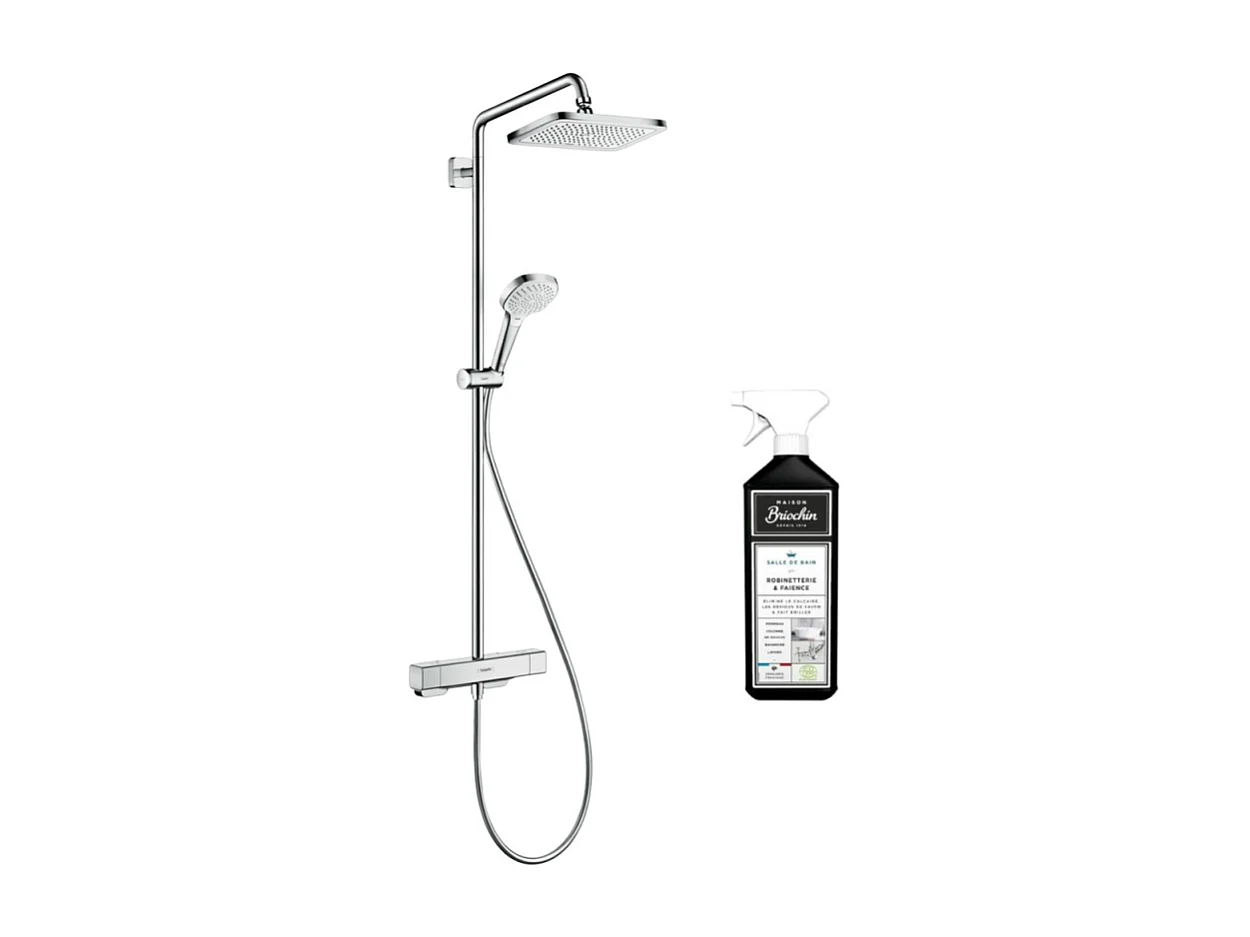 Colonne de douche thermostatique HANSGROHE Croma E 280 EcoSmart chromée + nettoyant Briochin