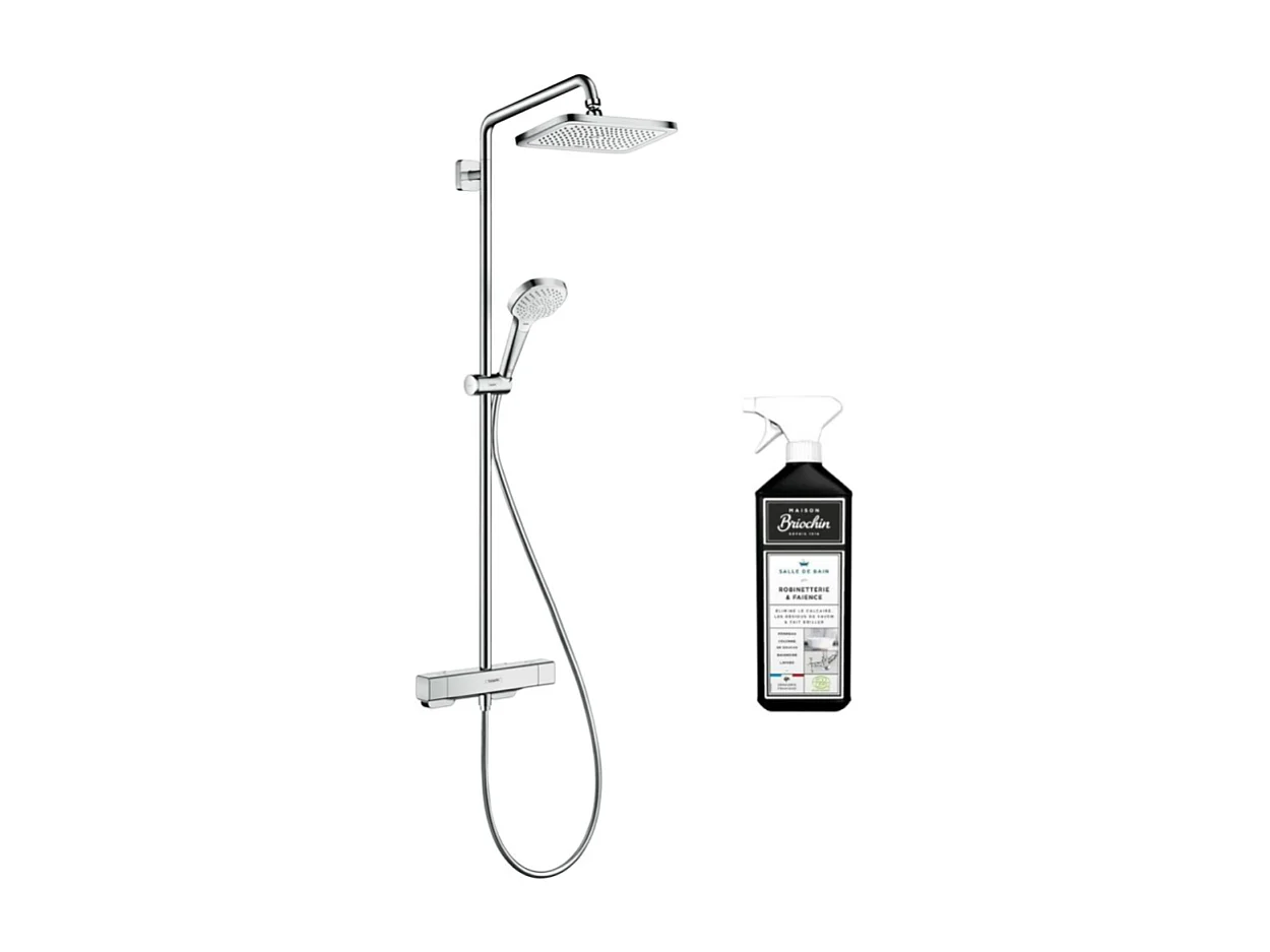Colonne de douche thermostatique HANSGROHE Croma E 280 EcoSmart chromée + nettoyant Briochin