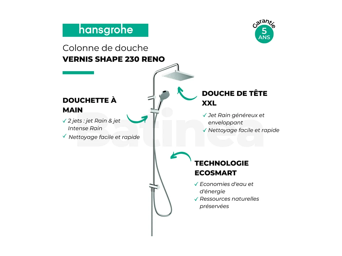 Colonne de douche ou bain douche sans mitigeur HANSGROHE Vernis Shape 230 EcoSmart noir mat + nettoyant Briochin