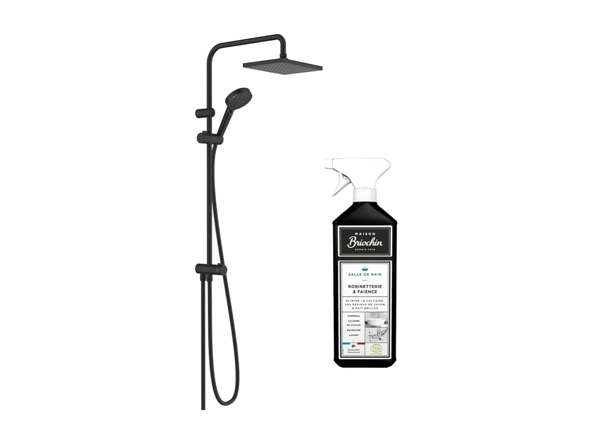 Colonne de douche ou bain douche sans mitigeur HANSGROHE Vernis Shape 230 EcoSmart noir mat + nettoyant Briochin