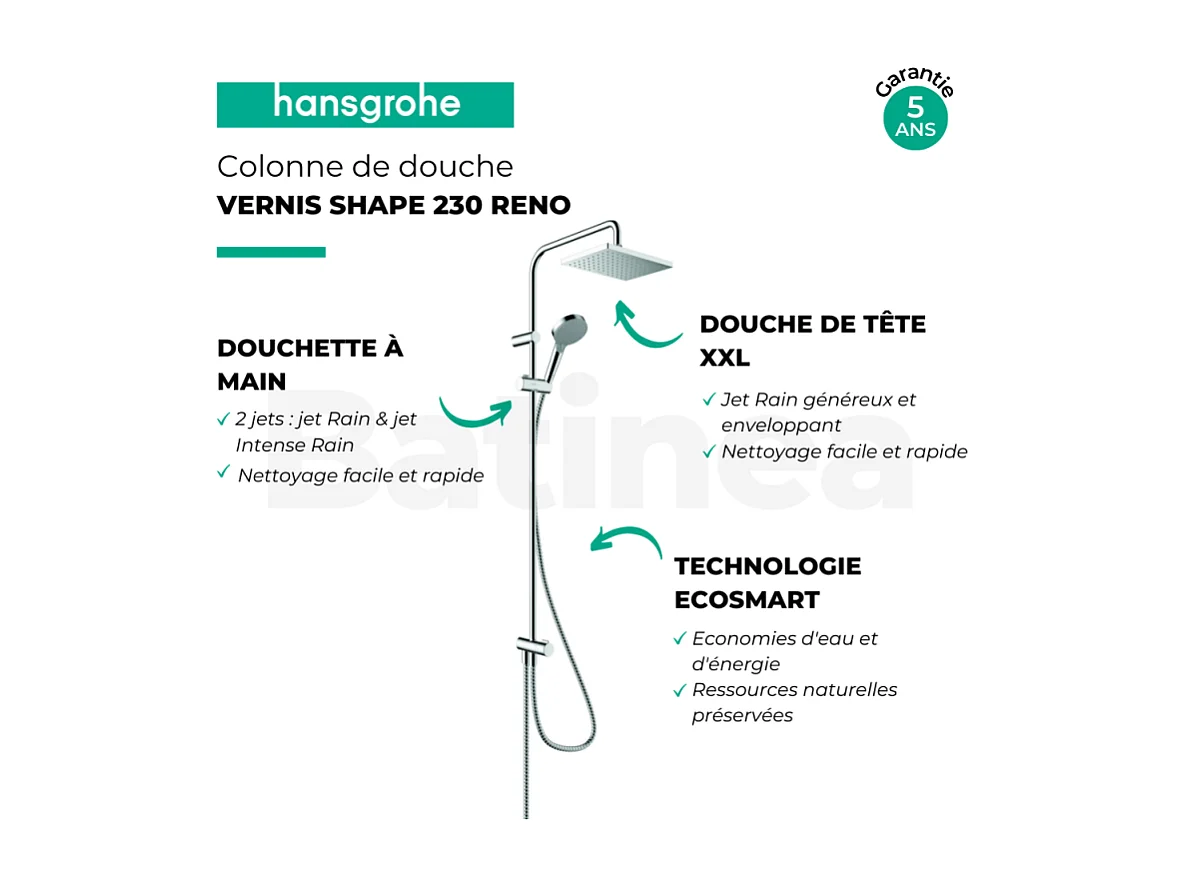 Colonne de douche ou bain douche sans mitigeur HANSGROHE Vernis Shape 230 EcoSmart noir mat + nettoyant Briochin