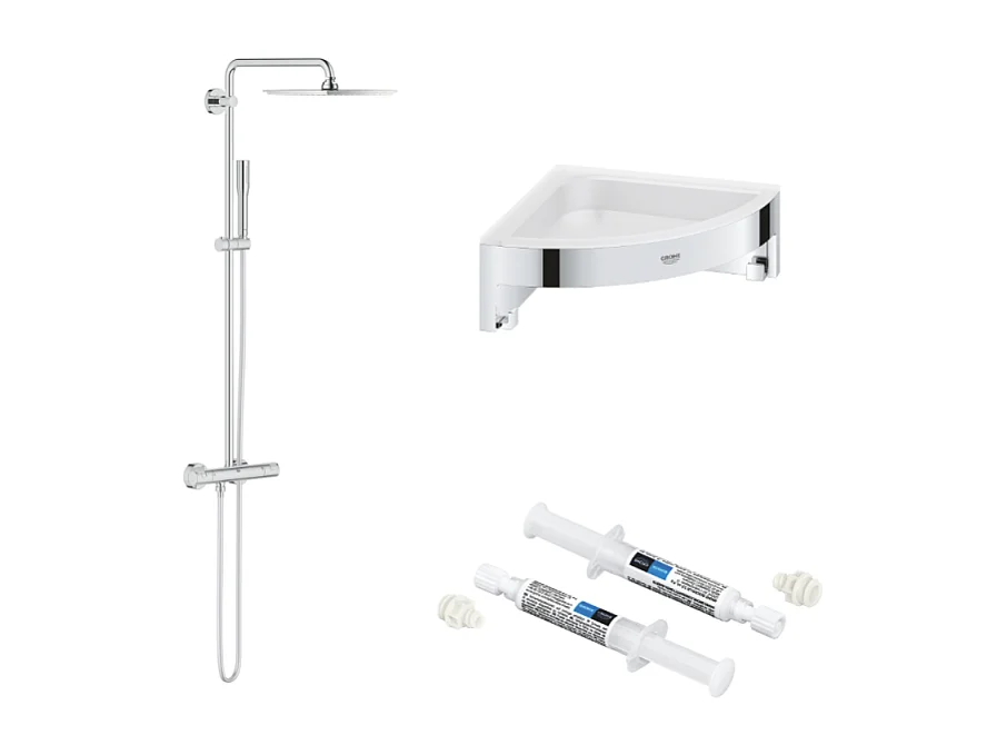 Colonne de douche thermostatique GROHE Vitalio Joy Système 230 + Tablette d'angle GROHE Start Cube + colle Quickglue