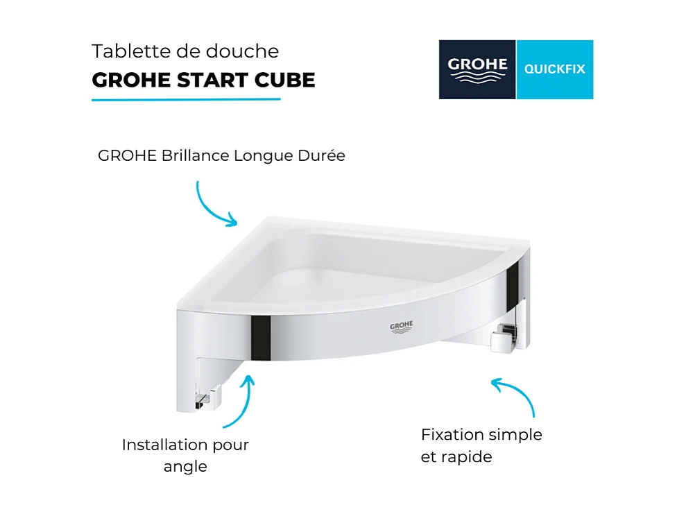 Colonne de douche thermostatique GROHE Vitalio Joy Système 230 + Tablette d'angle GROHE Start Cube + colle Quickglue