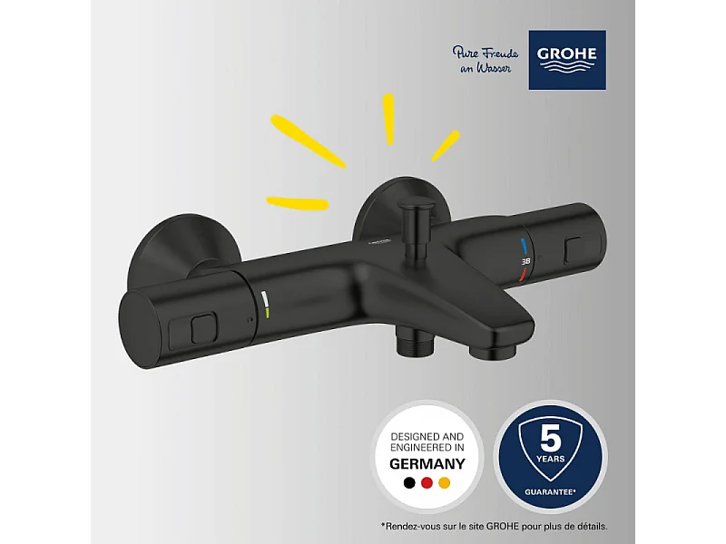 Mitigeur bain douche thermostatique GROHE Precision Start noir + microfibre