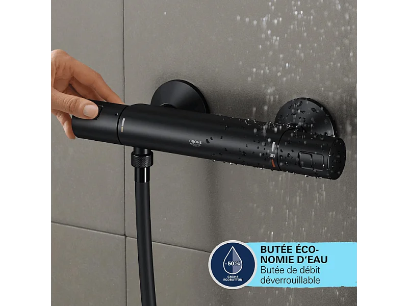 Mitigeur bain douche thermostatique GROHE Precision Start noir + microfibre