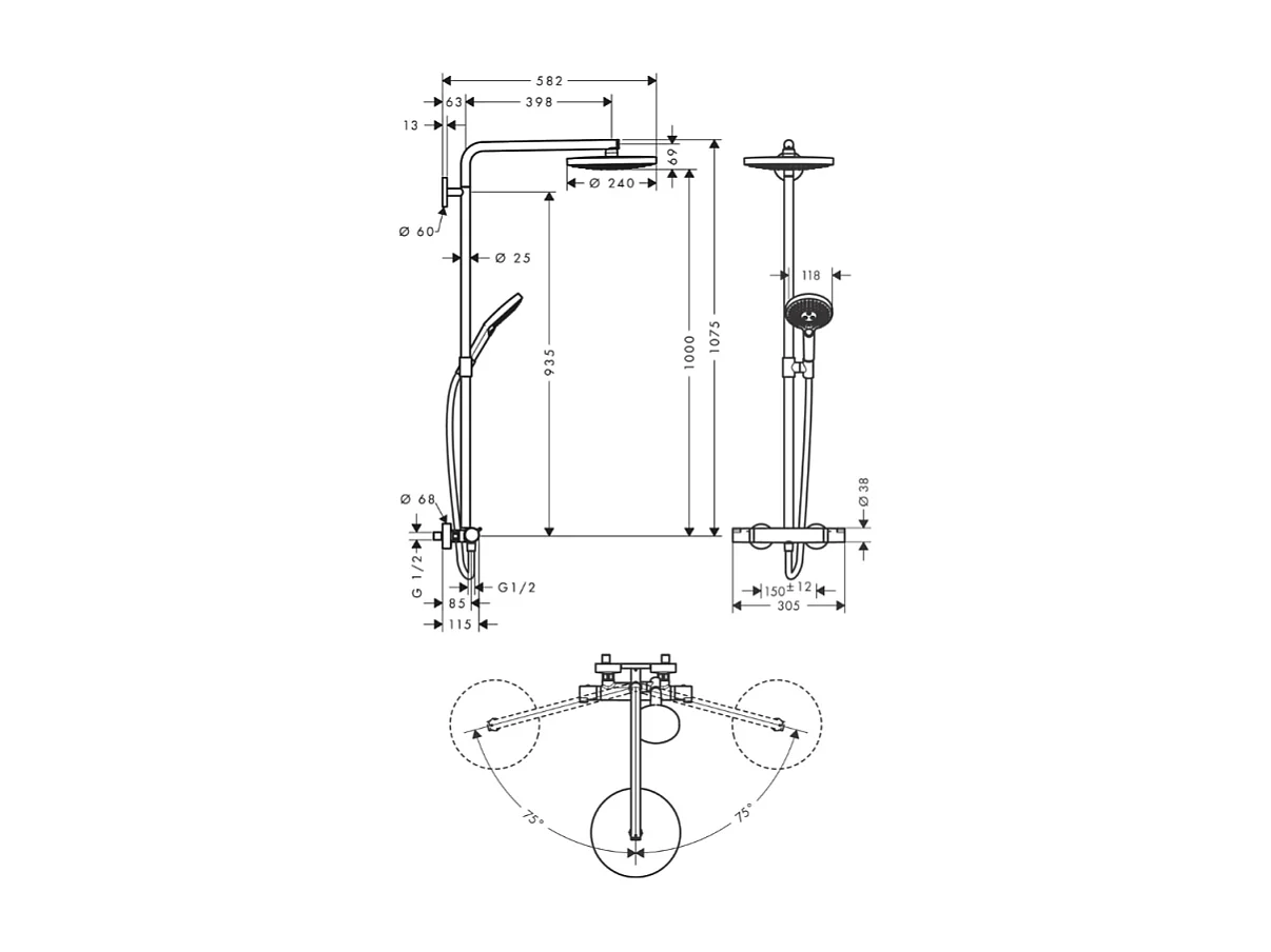 Colonne de douche thermostatique HANSGROHE Raindance Select S 240 2 jets blanc et chromé