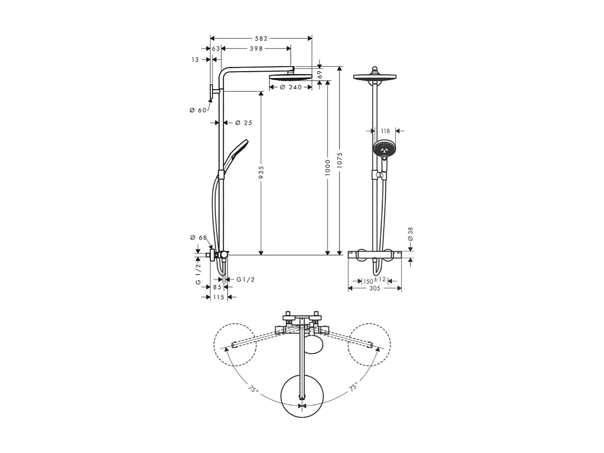 HANSGROHE Raindance Select S 240 columna de ducha termostática 2 jets blanco y cromo