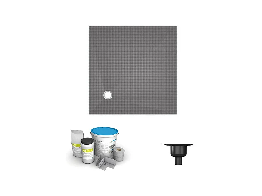 Receveur de douche à carreler 120 x 120 WEDI Fundo Primo carré écoulement excentré + bonde verticale + kit d'étanchéité