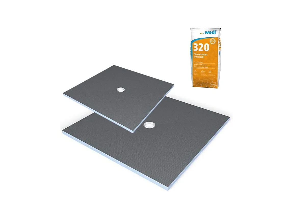 Receveur de douche à carreler 100 x 100 WEDI Fundo Primo carré écoulement centrée + colle 320
