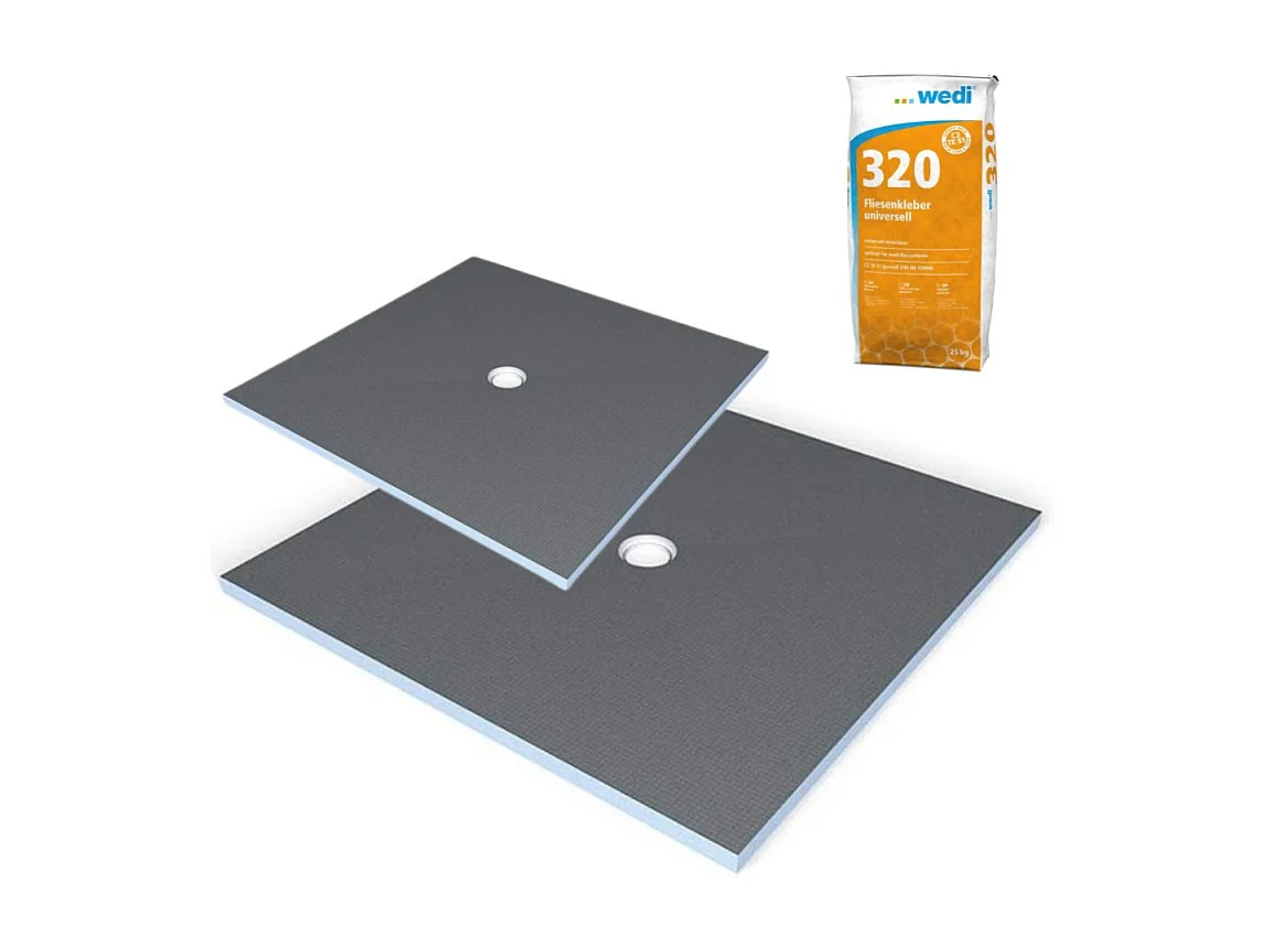 Receveur de douche à carreler 100 x 100 WEDI Fundo Primo carré écoulement centrée + colle 320