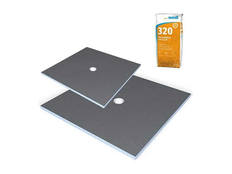 Receveur de douche à carreler 100 x 100 WEDI Fundo Primo carré écoulement centrée + colle 320