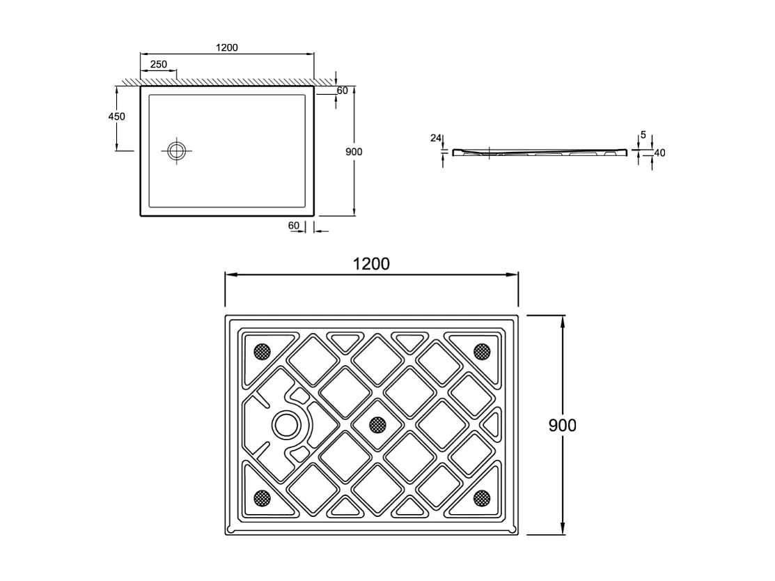 Receveur de douche 120 x 90 JACOB DELAFON Gaspard extra-plat céramique bonde à gauche