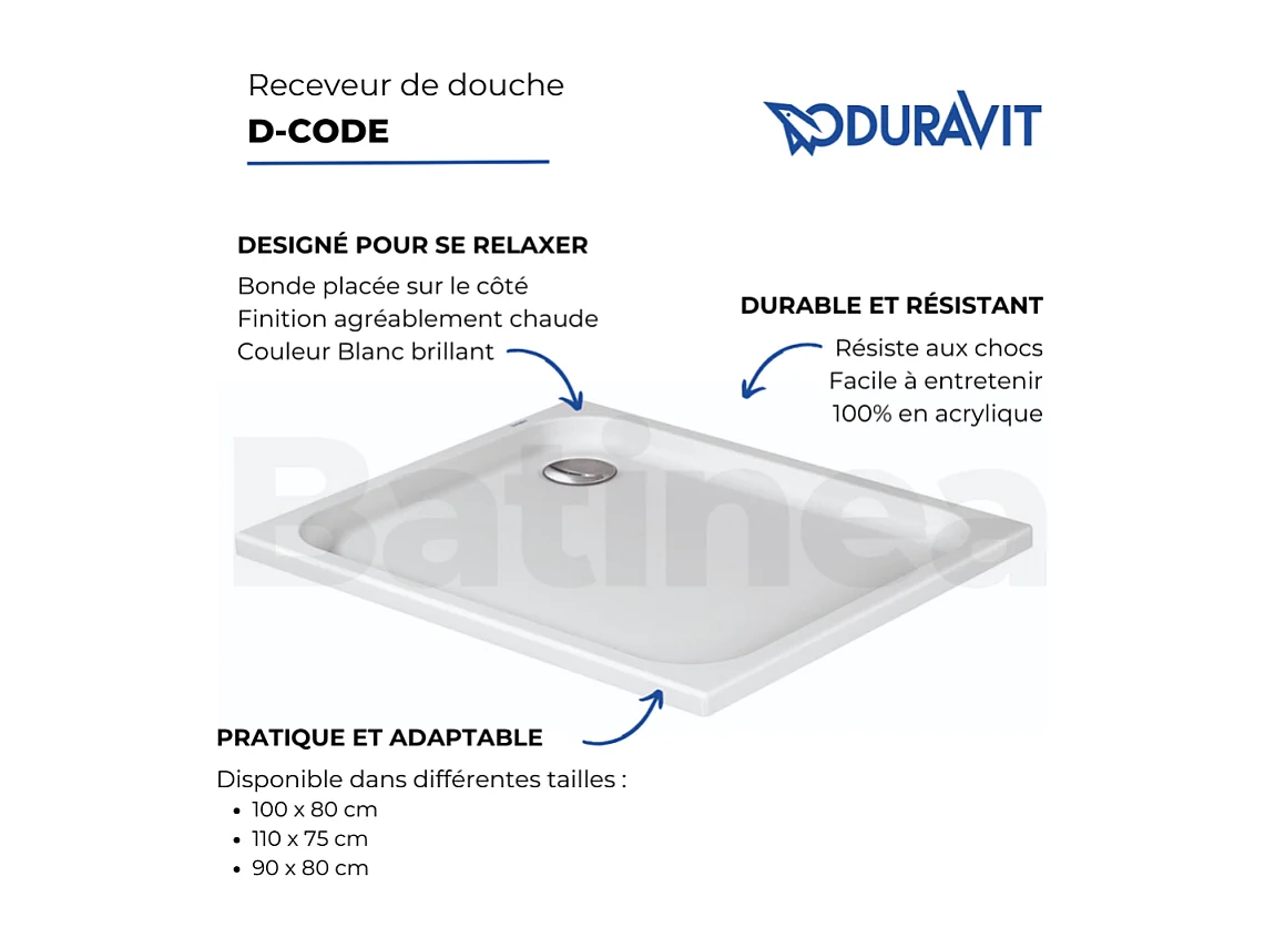 Receveur de douche 90 x 80 DURAVIT D-Code