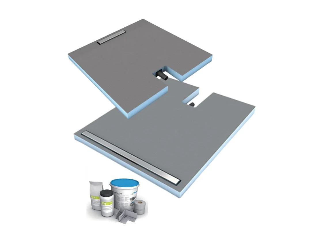 Receveur à carreler 90 x 90 cm Wedi Fundo Plano Linea - écoulement linéaire sortie sur le coté + kit d'étanchéité