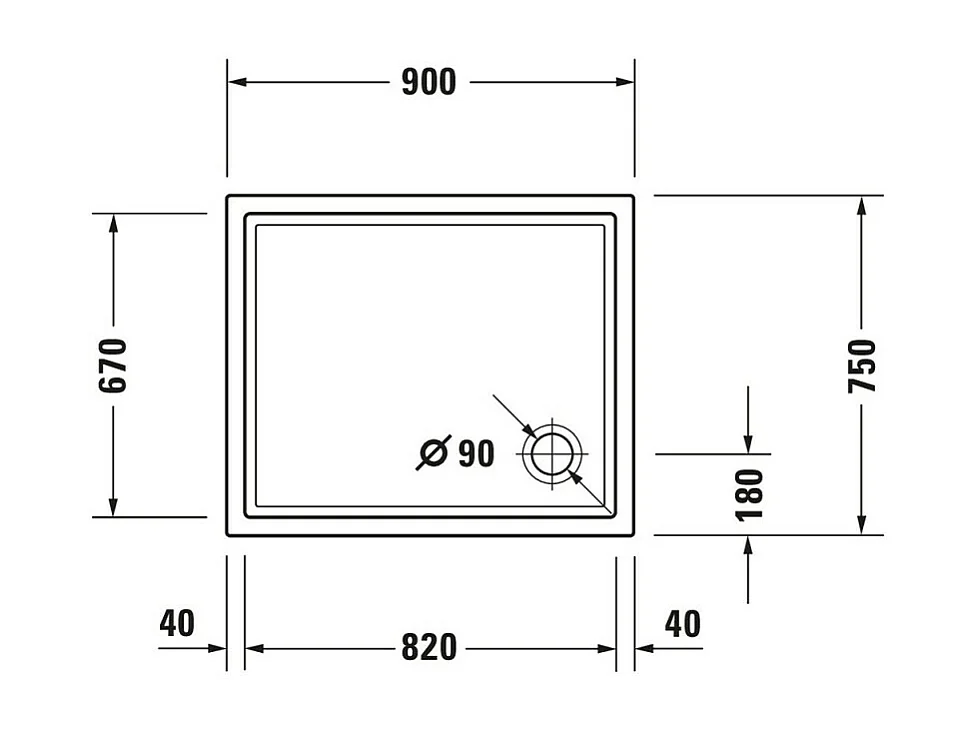 Receveur de douche 90 x 75 DURAVIT Starck Slimline