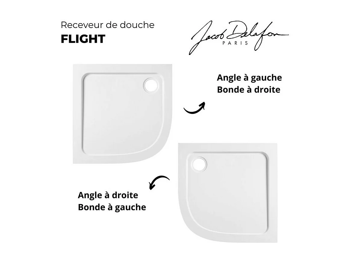 Receveur douche antidérapant JACOB DELAFON Flight quart de rond, 120 x 90 cm