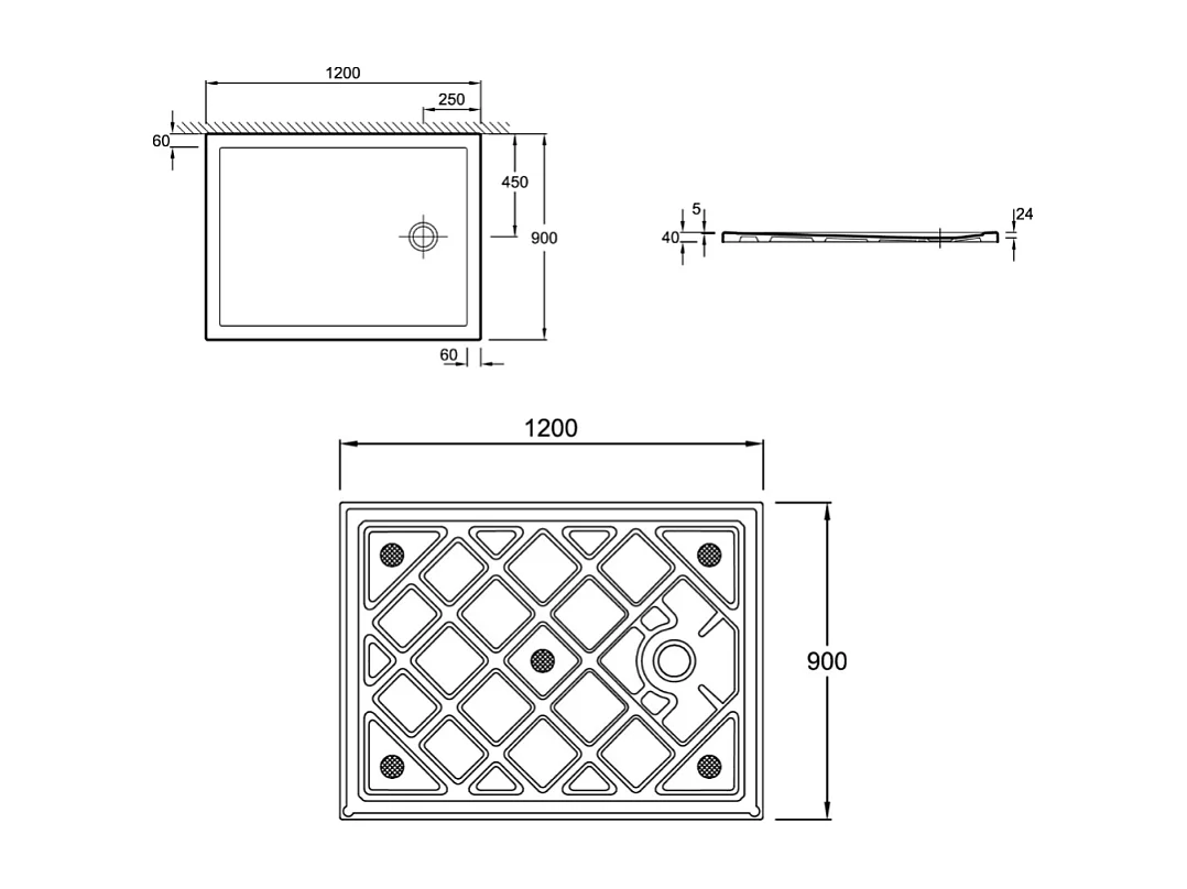 Receveur de douche 120 x 90 JACOB DELAFON Gaspard extra-plat céramique bonde à droite