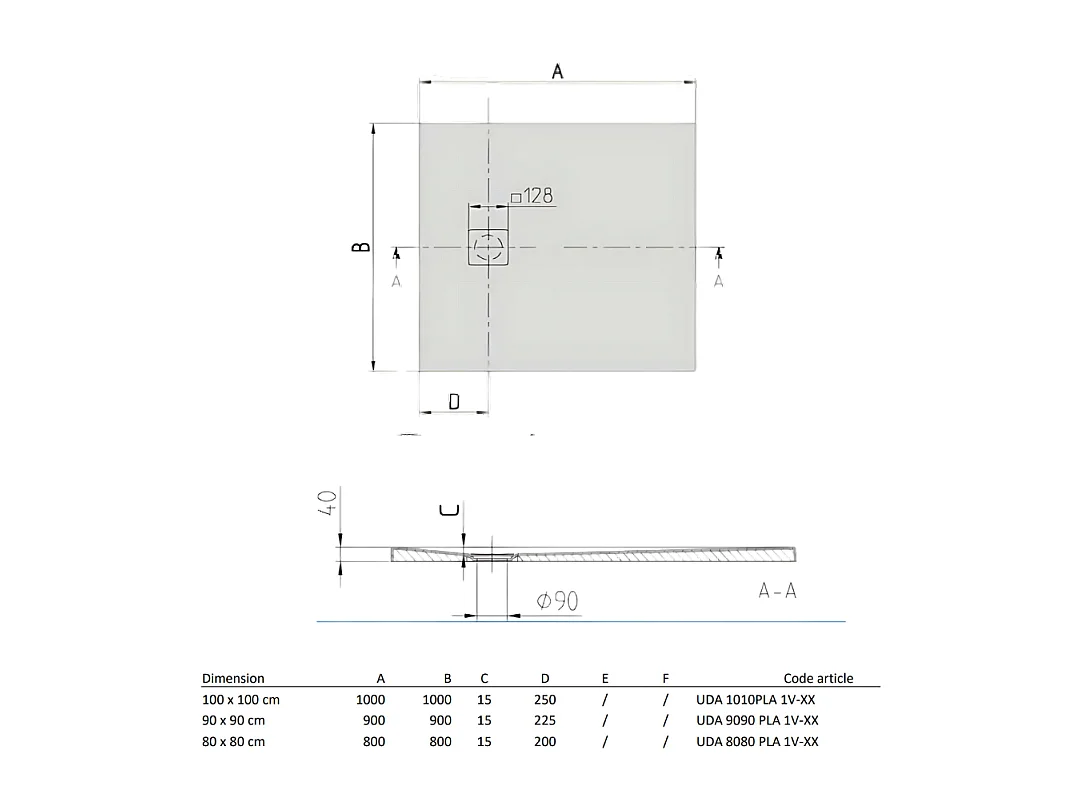Receveur antidérapant 90 x 90 VILLEROY ET BOCH Planeo acrylique carré stone white