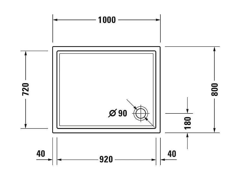 Receveur de douche 100 x 80 DURAVIT Starck Slimline