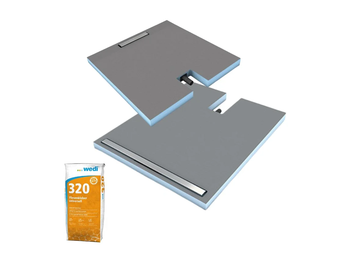 Receveur à carreler 120 x 100 cm WEDI Fundo Plano Linea écoulement linéaire & bonde intégrée + colle 320