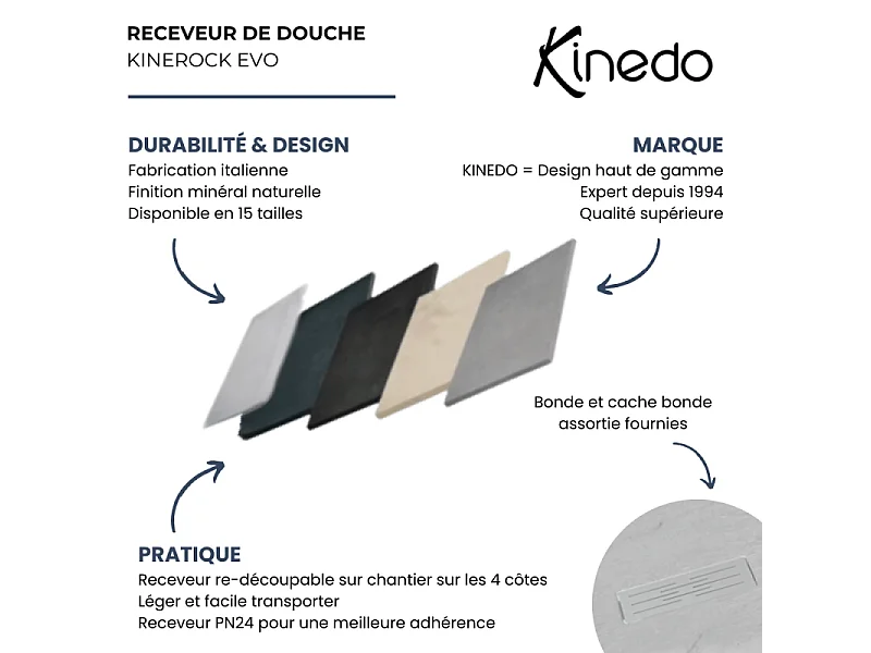 KINEDO Receveur 160 x 100 Kinerock evo biolex rectangle gris pierre