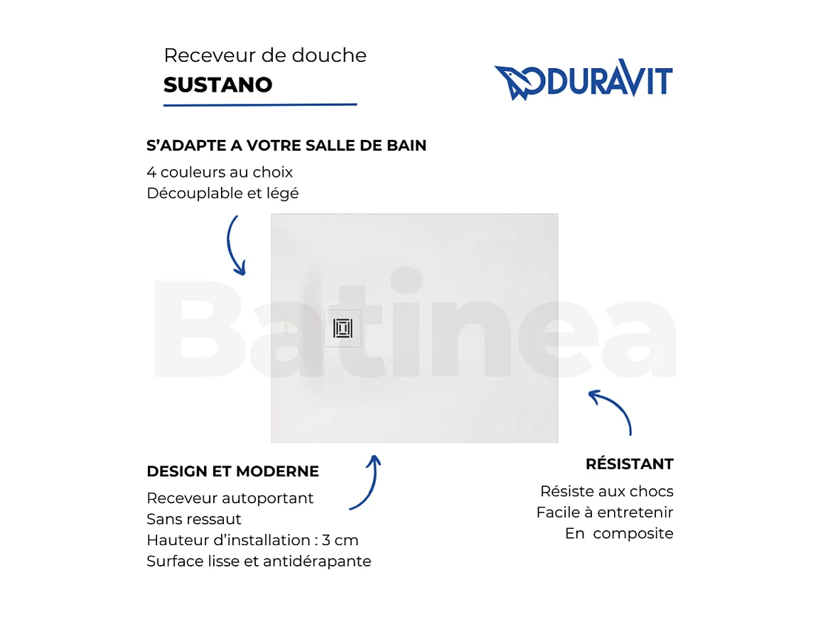 Receveur de douche 120 x 90 DURAVIT Sustano Gris