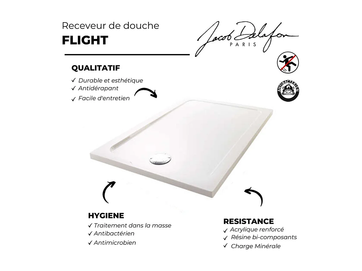 Receveur douche antidérapant JACOB DELAFON Flight carré extra-plat 80 x 80