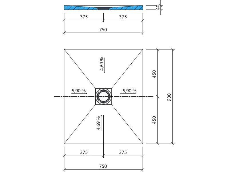 Receveur de douche à carreler WEDI Fundo Primo 90 cm x 75 cm rectangulaire