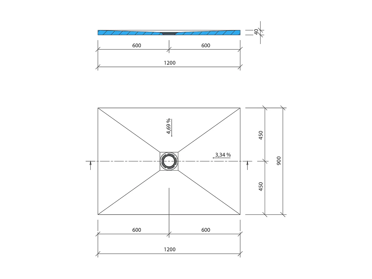 Receveur de douche à carreler 120 x 90 WEDI Fundo Primo rectangle écoulement centré