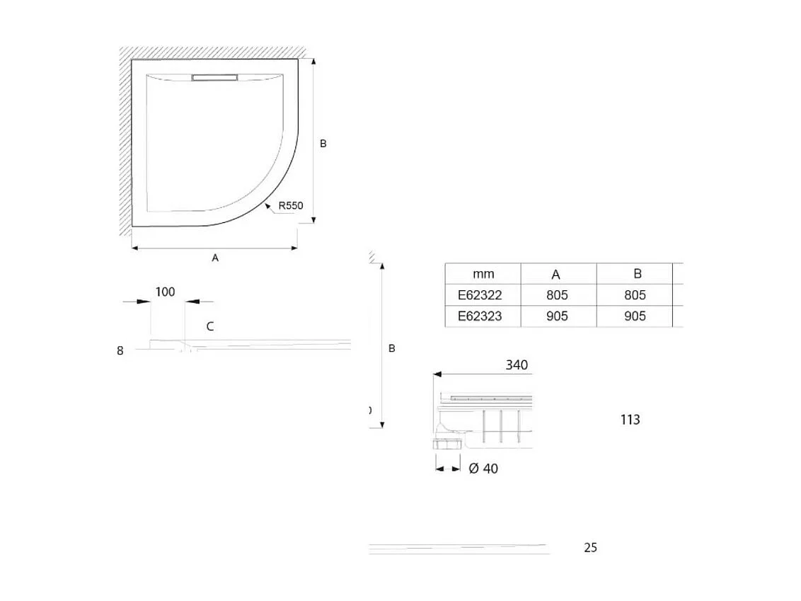 Receveur de douche 80 x 80 JACOB DELAFON Flight Pure quart de rond blanc