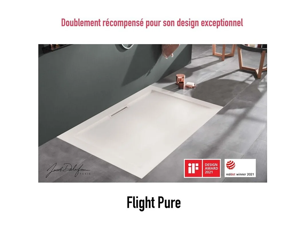 Receveur de douche antidérapant JACOB DELAFON Flight Pure extra-plat, sans ressaut 180 x 80, rectangle
