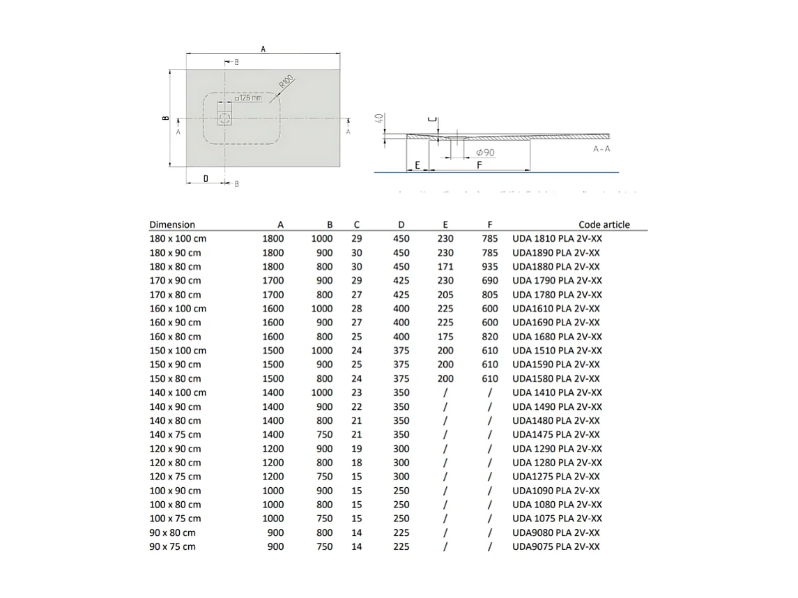 Receveur 180 x 100 VILLEROY ET BOCH Planeo acrylique rectangle nature creme