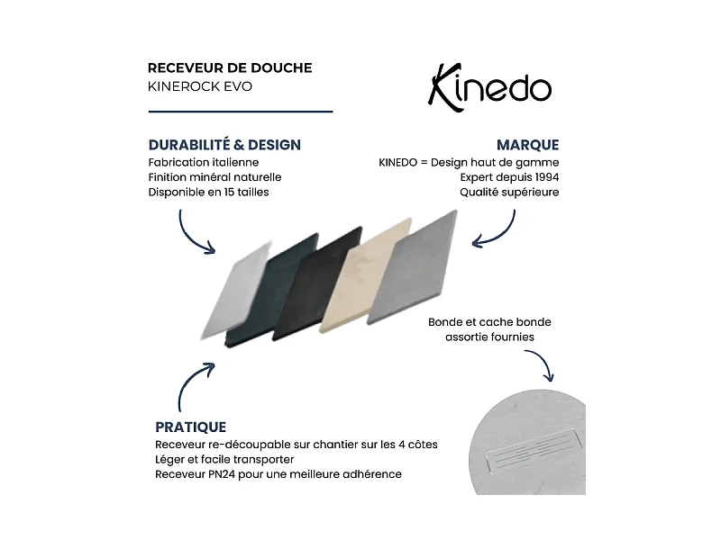 KINEDO Receveur 120 x 80 Kinerock evo biolex rectangle blanc