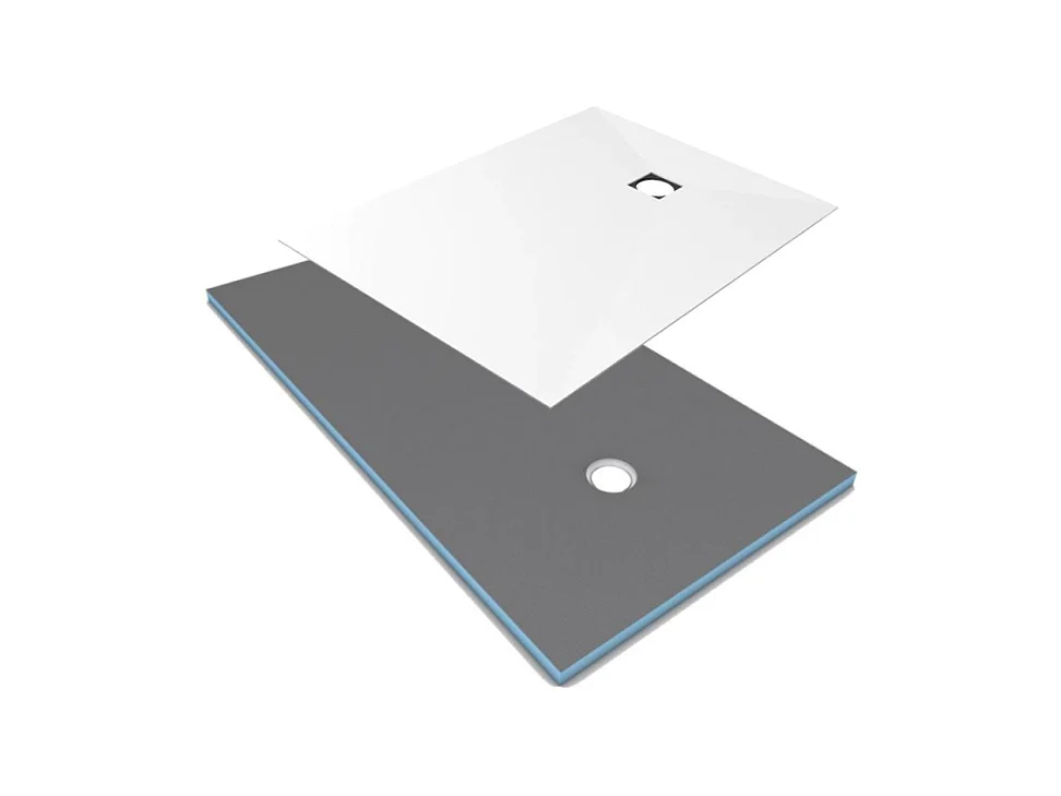 Receveur de douche à carreler 180 x 90 WEDI Fundo Primo rectangle écoulement excentré + recouvrement top blanc