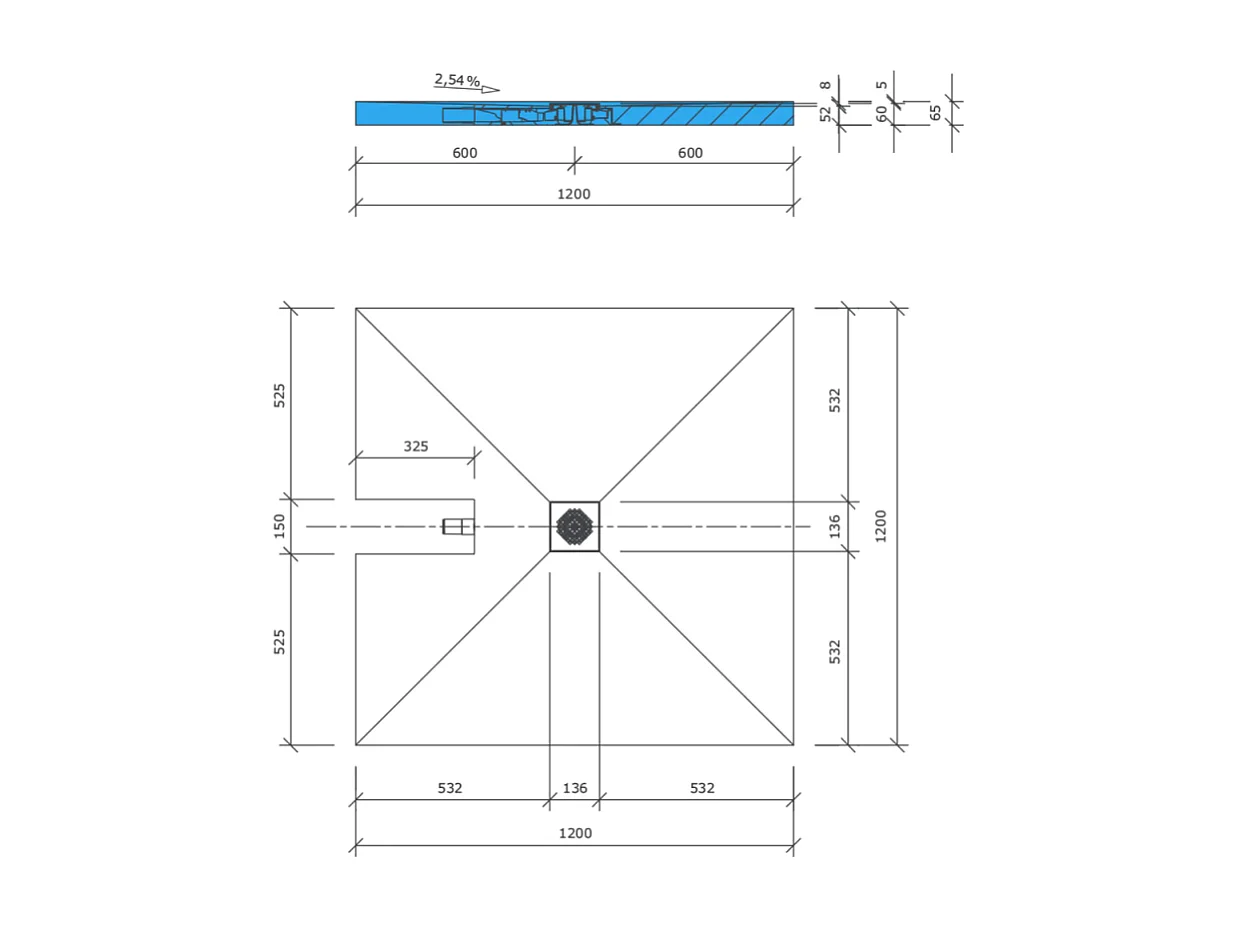 Receveur de douche à carreler 120 x 120 WEDI Fundo Plano + bonde intégrée