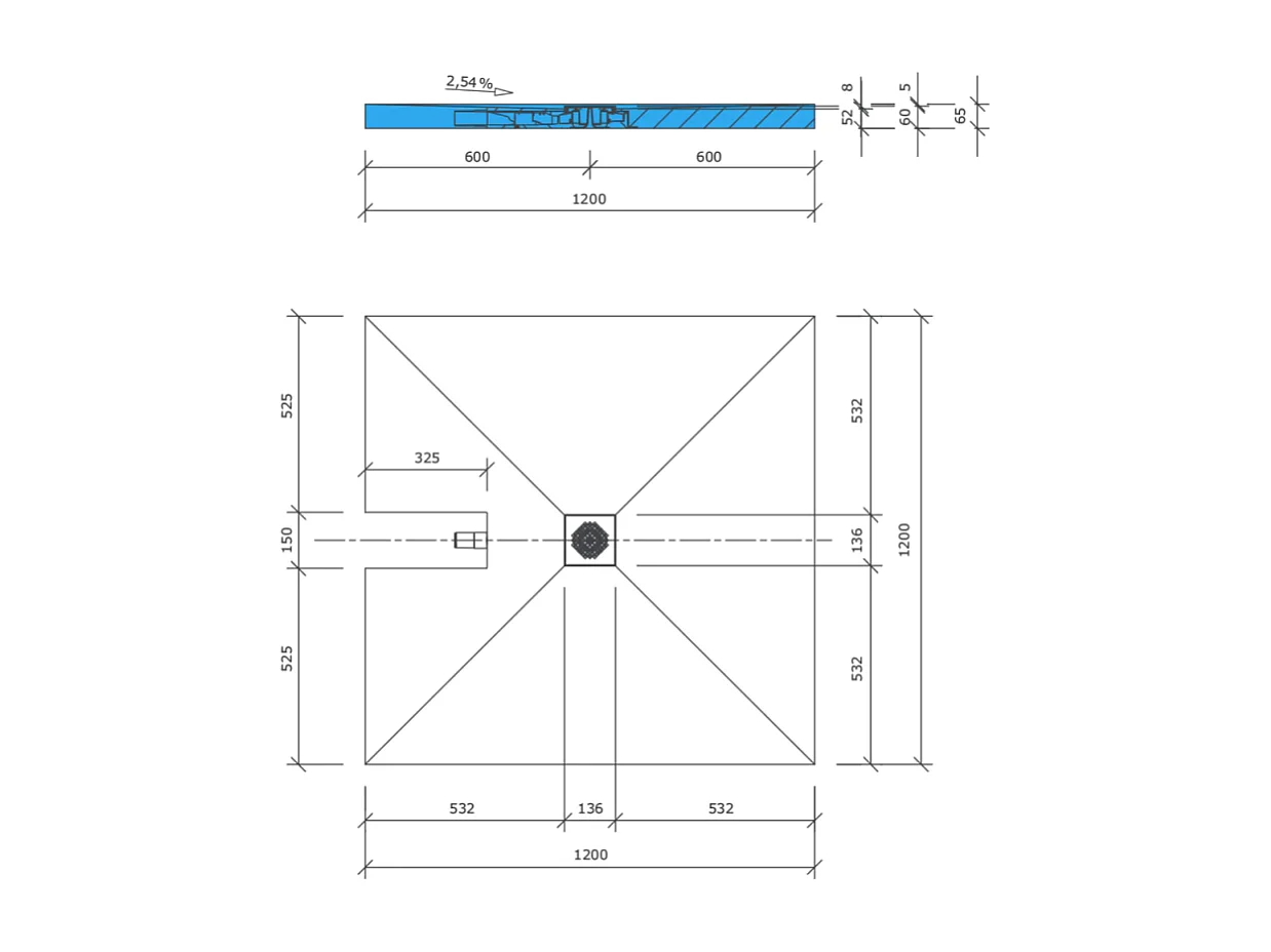 Receveur de douche à carreler 120 x 120 WEDI Fundo Plano + bonde intégrée