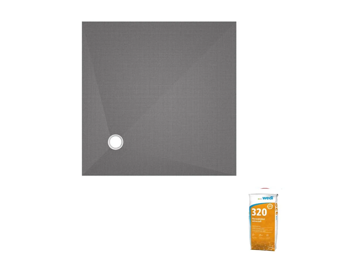 Receveur de douche à carreler 100 x 100 WEDI Fundo Primo carré écoulement excentré + colle 320