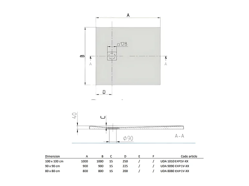 Receveur découpable 90 X 90 VILLEROY ET BOCH Exclusive carre blanc