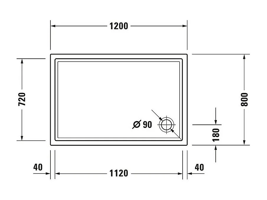 Receveur de douche 120 x 80 DURAVIT Starck Slimline