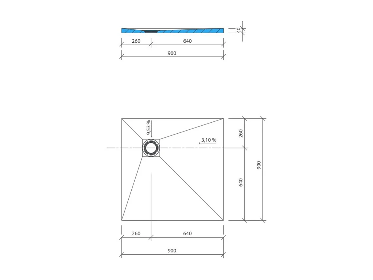 Receveur de douche à carreler 100 x 100 WEDI Fundo Primo carré écoulement excentré