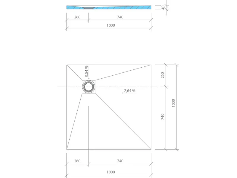 Receveur de douche à carreler 100 x 100 WEDI Fundo Primo carré écoulement excentré