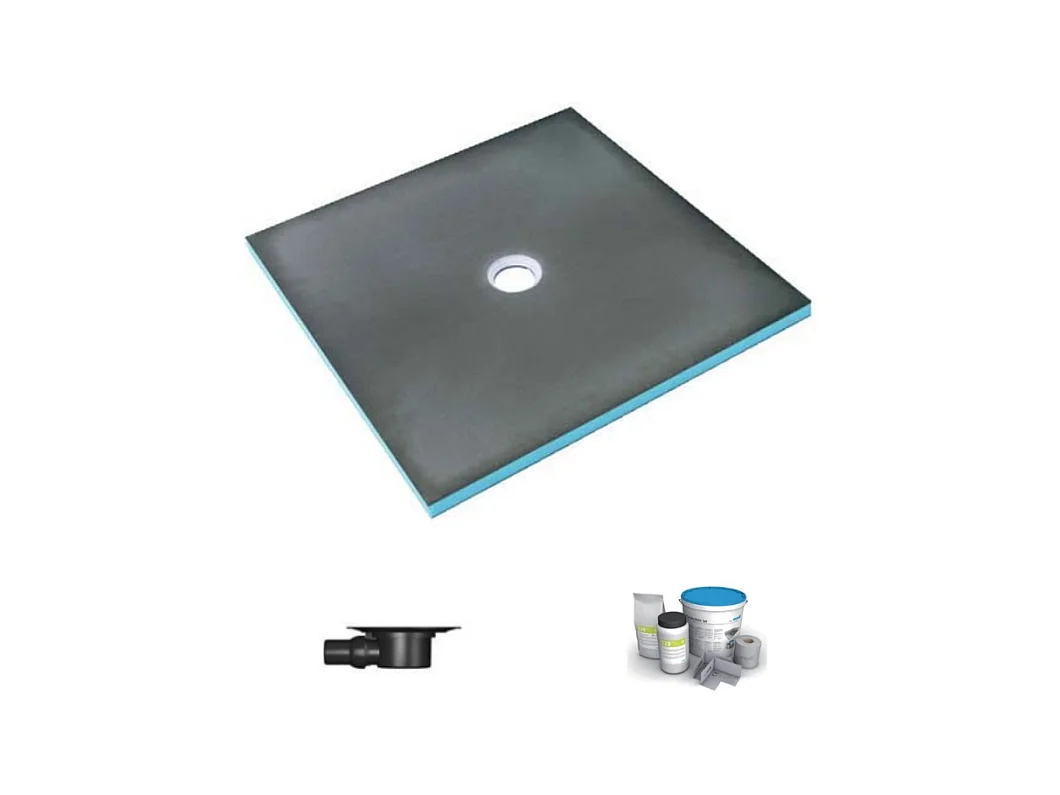 Receveur de douche à carreler 120 x 120 WEDI Fundo Primo carré écoulement centrée + bonde horizontale + kit d'étanchéité