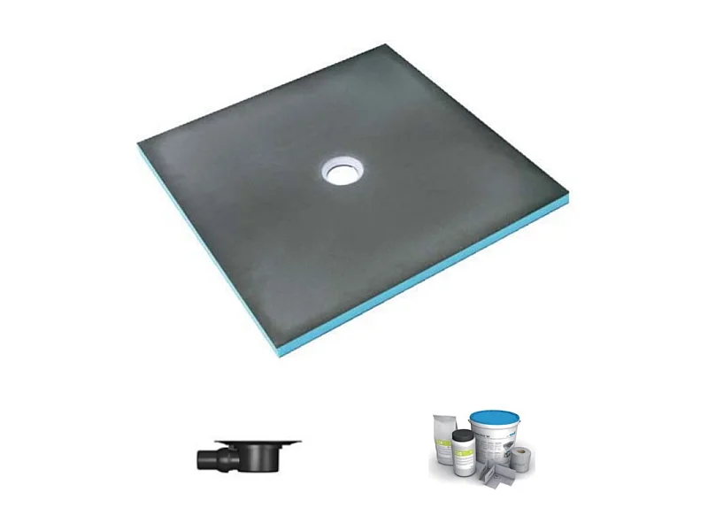 Receveur de douche à carreler 120 x 120 WEDI Fundo Primo carré écoulement centrée + bonde horizontale + kit d'étanchéité