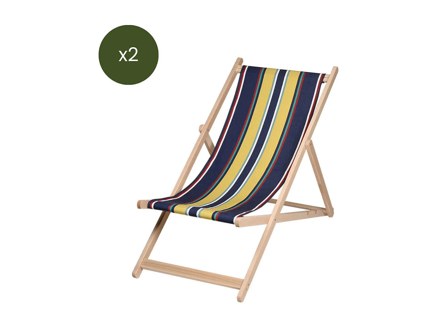 Lot de 2 chiliennes pliantes règlables - 100 % coton - bois hêtre - multicolore - MIMBASTE