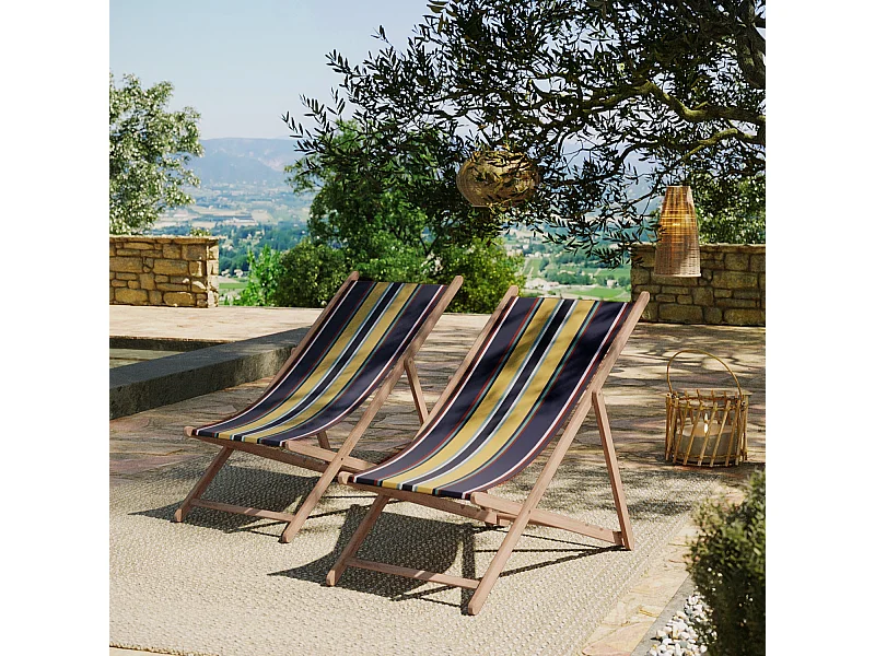 Lot de 2 chiliennes pliantes règlables - 100 % coton - bois hêtre - multicolore - MIMBASTE