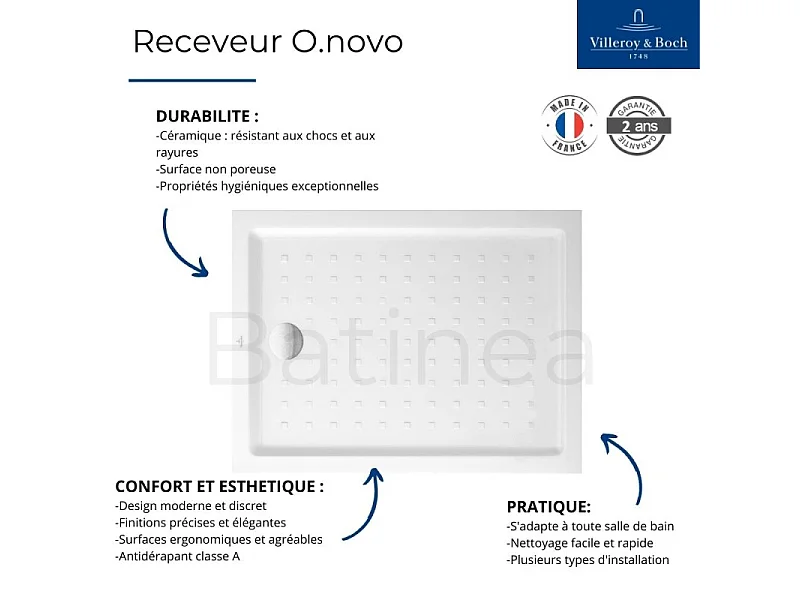 Receveur 120 x 80 VILLEROY ET BOCH O Novo ceramique rectangle blanc