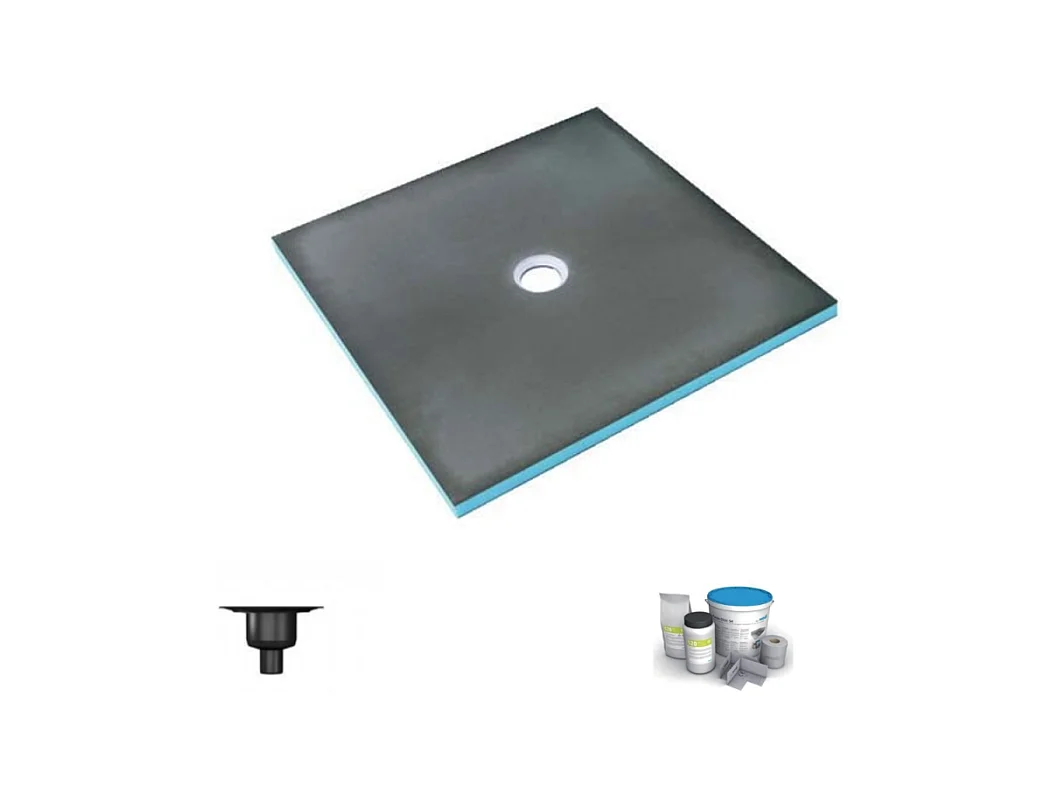 Receveur de douche à carreler 120 x 120 WEDI Fundo Primo carré écoulement centrée + bonde verticale + kit d'étanchéité