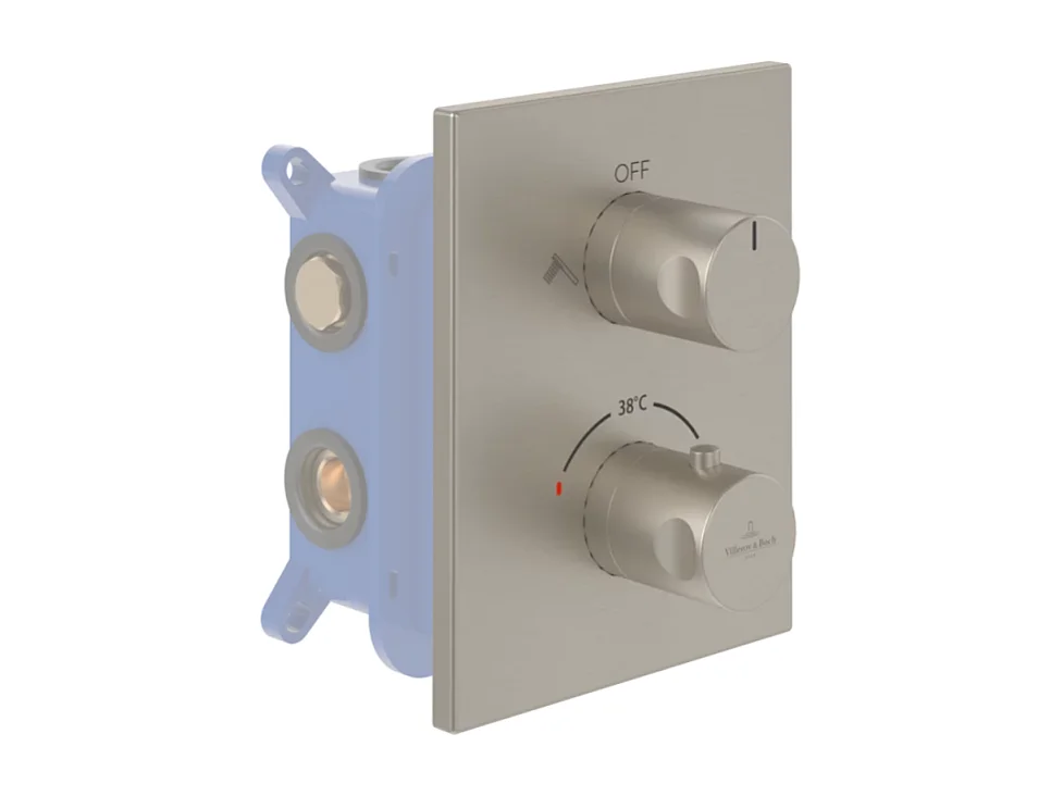 Façade thermostatique 2 voies VILLEROY ET BOCH Universal rectangle Brushed Nickel Matt + corps encastré